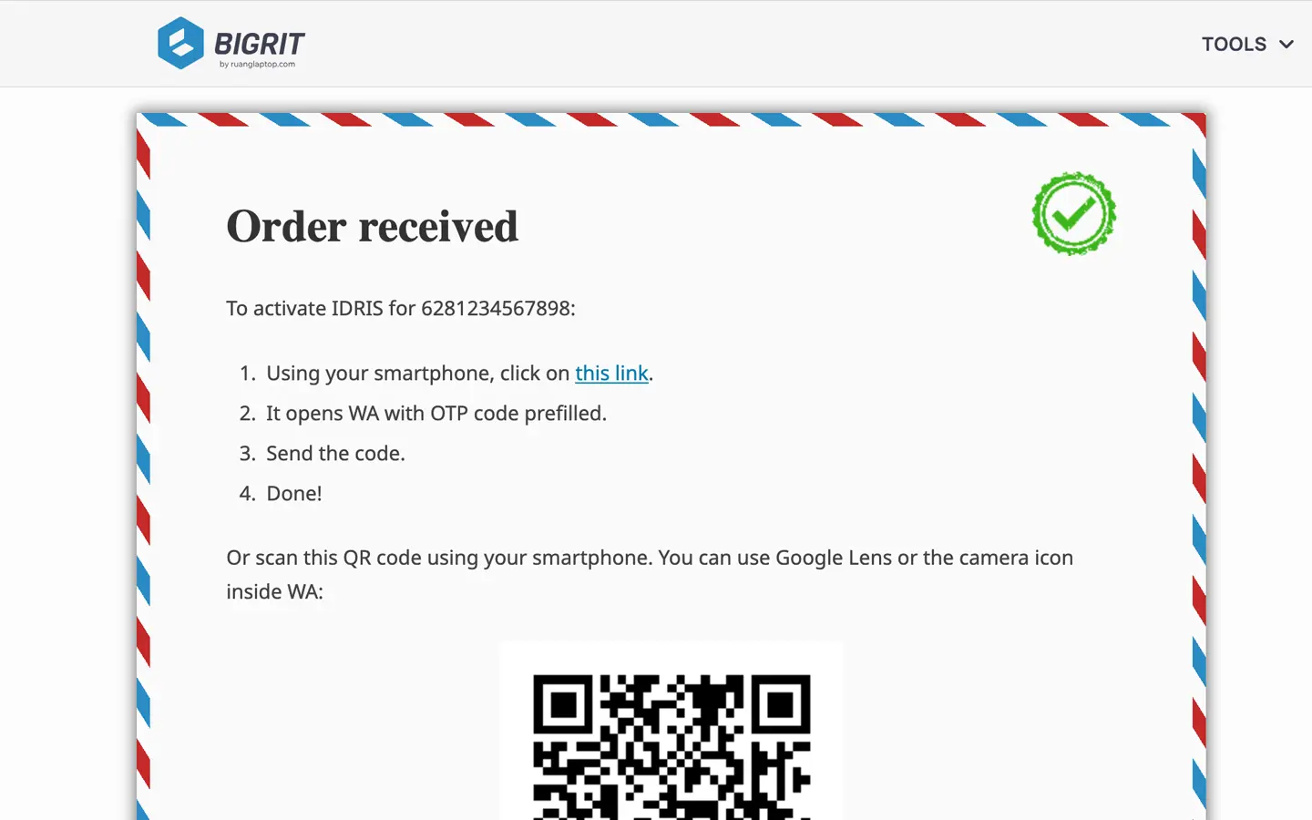 order received idris